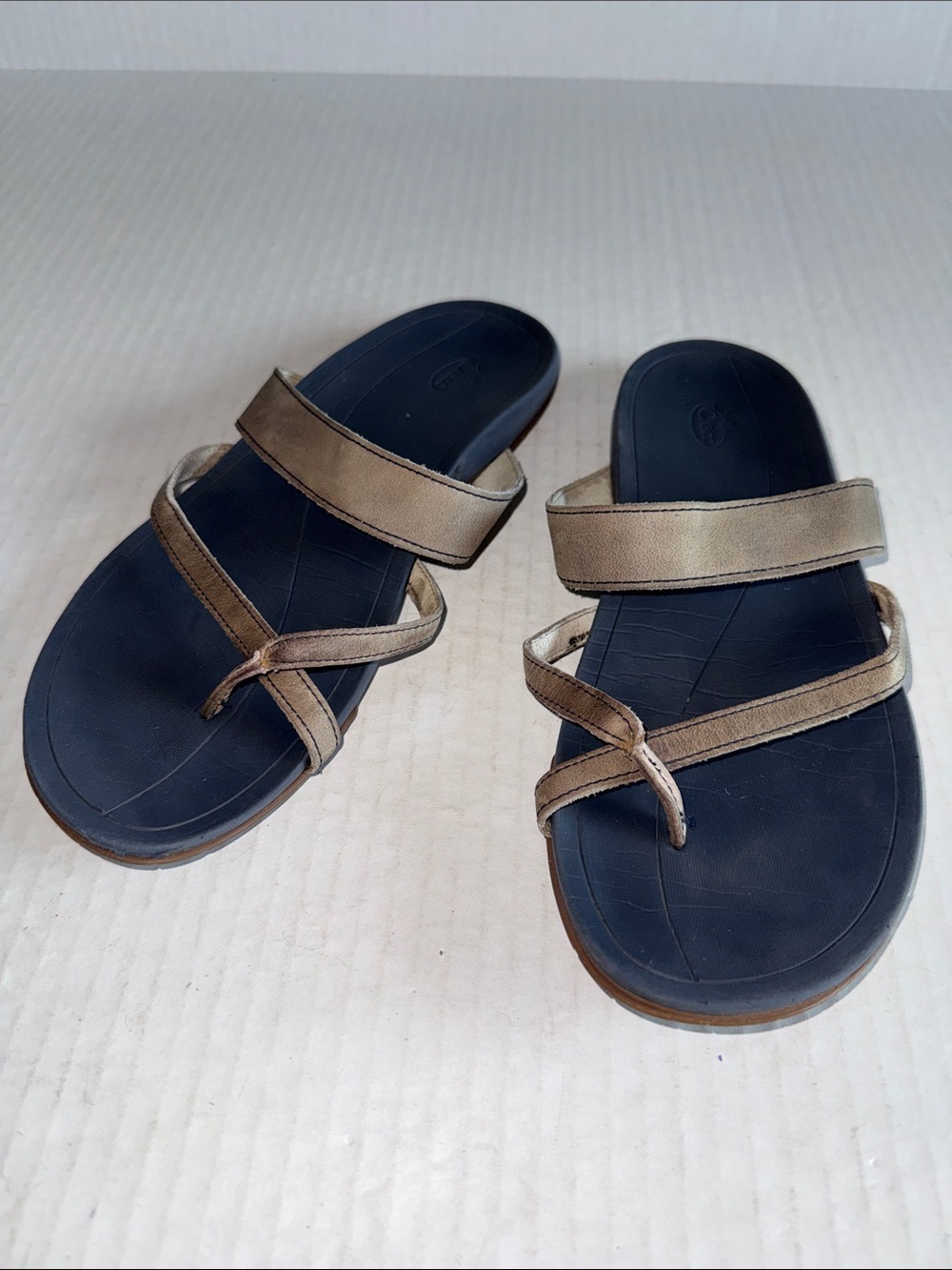 Chaco Taupe Lost Coast Leather Strap Flip Flops
